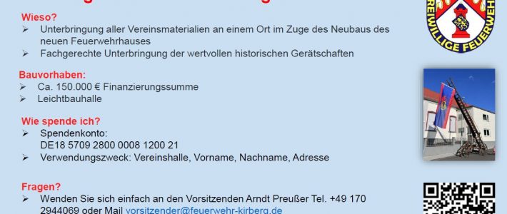 Spenden Sie für eine neue Vereinshalle der Freiwilligen Feuerwehr Kirberg e.V.